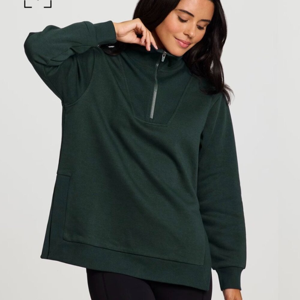 Tunic Sweatshirt Womens 2X Plus Green Fleece Long Sleeve 1/4 Zip Pullover RBX - Picture 2 of 9